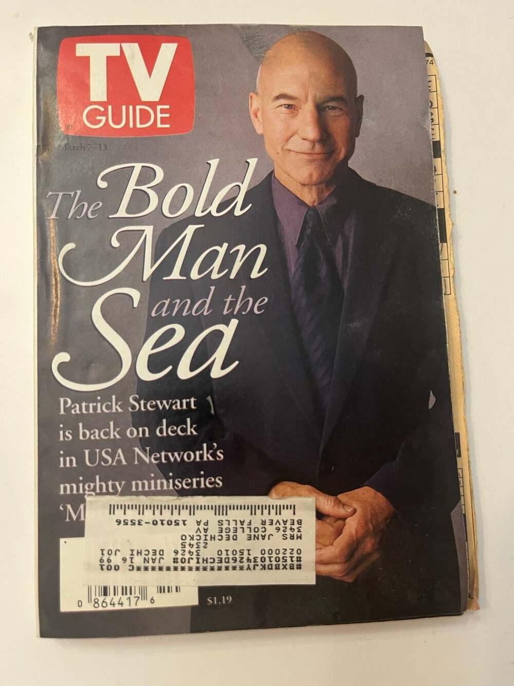 TV Guide Magazine March 7-13, 1998 Issue Featuring Patrick Stewart